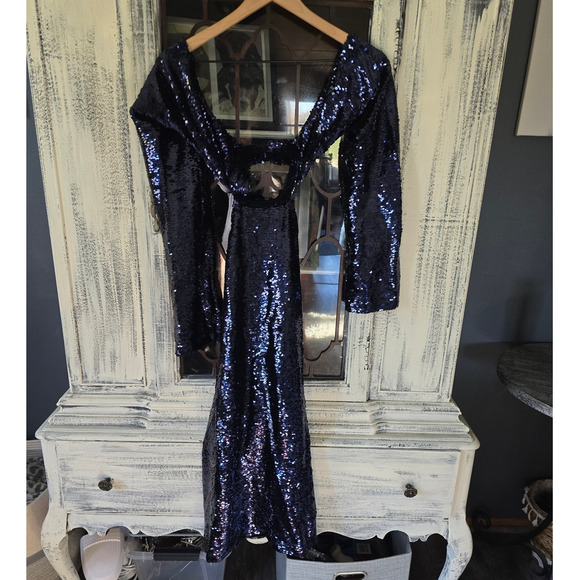 NWT Sabina Musayev Blue Sequin Cutout Mini Dress - Small - Picture 5 of 5